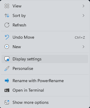 Desktop menu - display setting