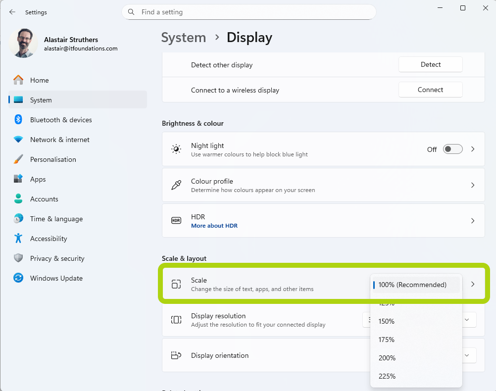 Dual monitors - set scaling