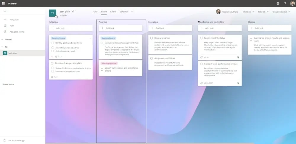 MS Planner kanban view