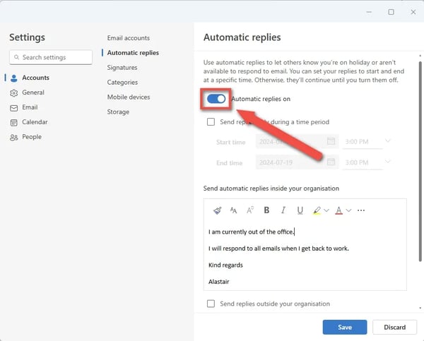 Turn off out of office new outlook step 3