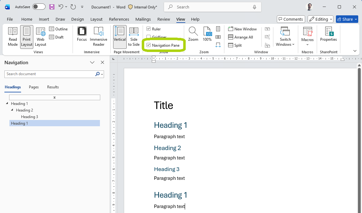 Word styles - nav pane