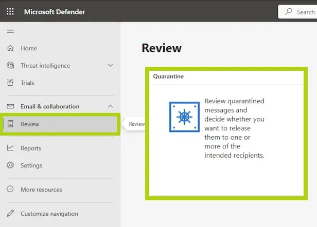 how to find and recover email in Microsoft outlook quarantine email