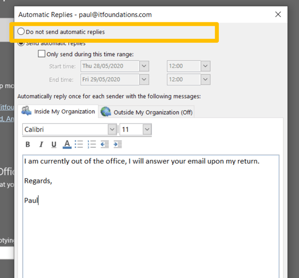 how to turn off out of office 3