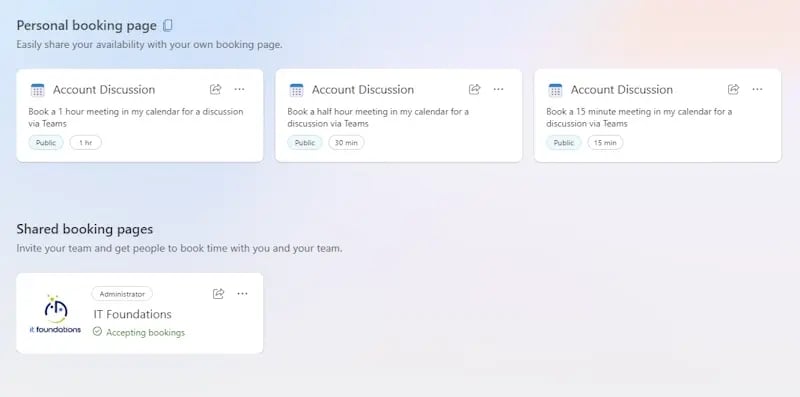 microsoft bookings  -personal and team