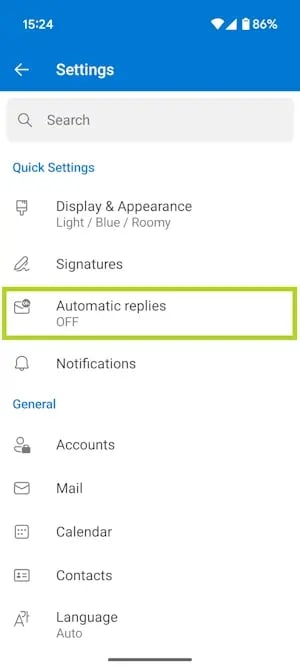 How to turn on Out of Office in Microsoft Outlook for the Android Image 2