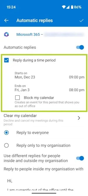 How to turn on Out of Office in Microsoft Outlook for the Android Image 4