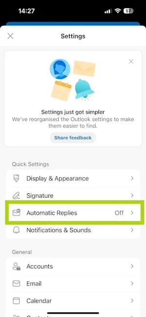 How to turn on Out of Office in Microsoft Outlook for the iOS Image 2