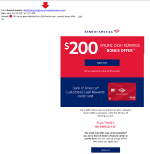 example of a fake bank of america  email