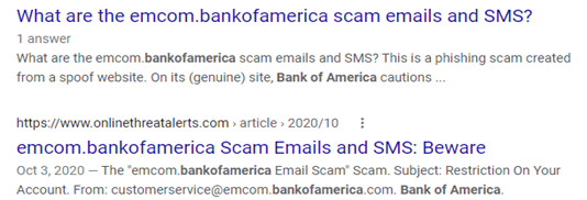 google results for search for scam email